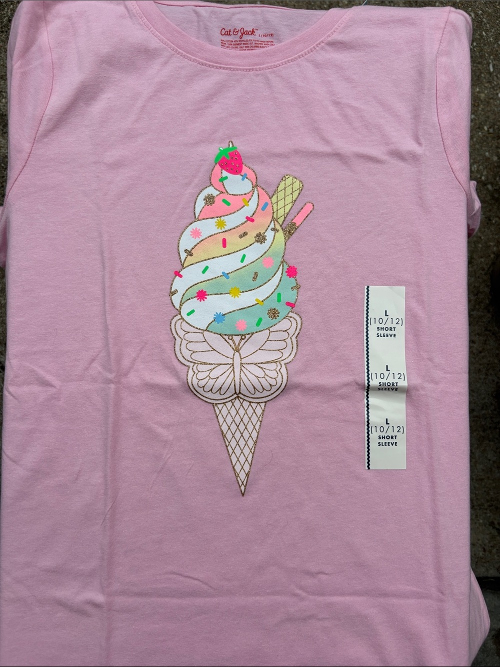 Cat & Jack Pink Ice Cream Cone Graphic Short Sleeve Tee
